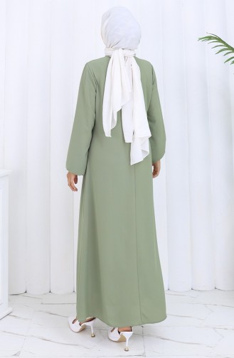 Düğme Detaylı Elbise 4114-03 Çağla Yeşili