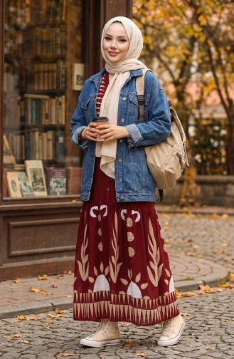 Viskon Kumaş Yarım Düğmeli Elbise 0075-04 Bordo
