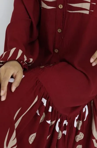 فستان من قماش الفيسكوز بأزرار نصفية 0075-04 أحمر كلاريت 0075-04