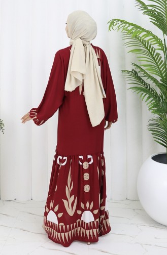 Viskon Kumaş Yarım Düğmeli Elbise 0075-04 Bordo