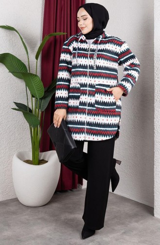 Gestreept Pluchen Vest Met Capuchon 2062-01 Khaki Zwart 2062-01