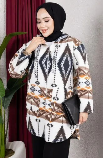 Desenli Kapüşonlu Peluş Hırka 2062-02 Kahverengi