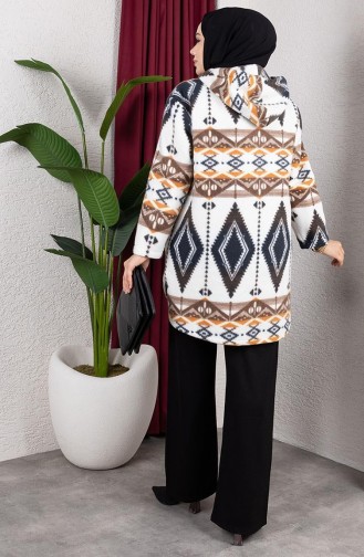 Patterned Hooded Plush Cardigan 2062-02 Brown 2062-02