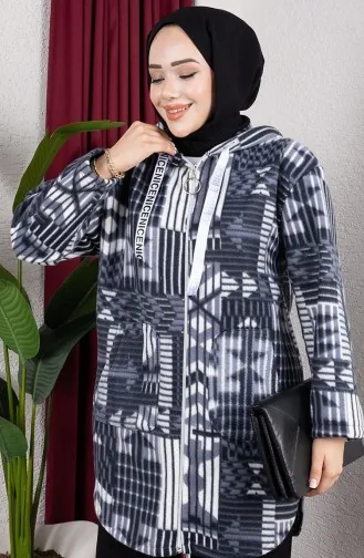 Gilet En Peluche à Capuche à Motifs 2062-04 Anthracite 2062-04