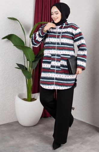 Gilet En Peluche à Capuche à Motifs 2062-05 Vert émeraude 2062-05