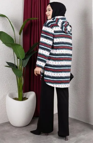 Gilet En Peluche à Capuche à Motifs 2062-05 Vert émeraude 2062-05