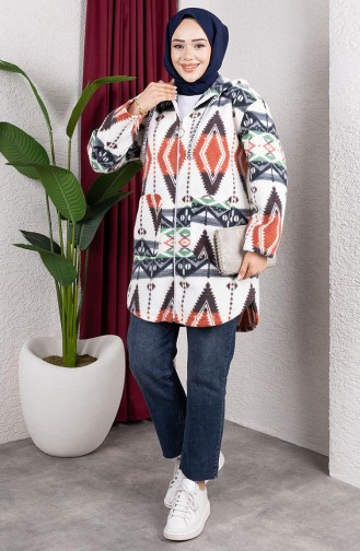 Gilet En Peluche à Capuche à Motifs 2062-06 Saumon 2062-06