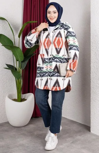 Patterned Hooded Plush Cardigan 2062-06 Salmon 2062-06