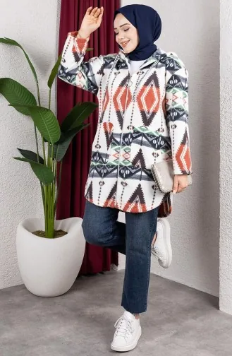 Patterned Hooded Plush Cardigan 2062-06 Salmon 2062-06