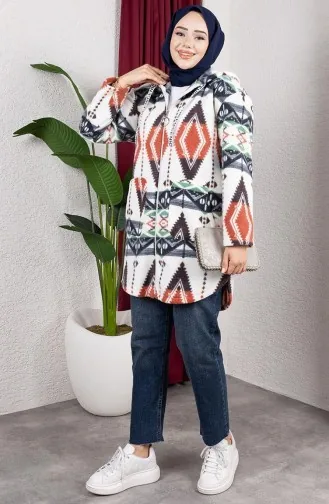 Patterned Hooded Plush Cardigan 2062-06 Salmon 2062-06