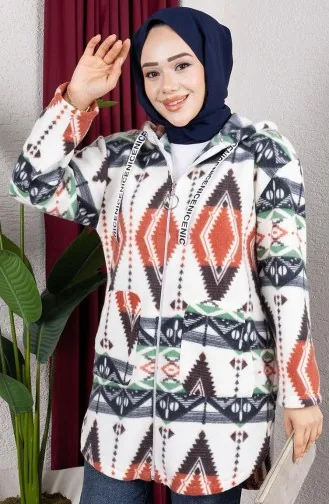 Patterned Hooded Plush Cardigan 2062-06 Salmon 2062-06