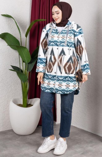 Gilet En Peluche à Capuche à Motifs 2062-07 Vert Menthe 2062-07