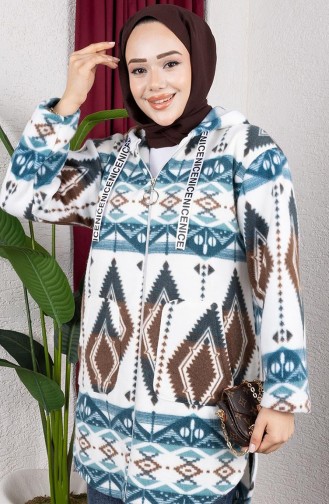 Gilet En Peluche à Capuche à Motifs 2062-07 Vert Menthe 2062-07