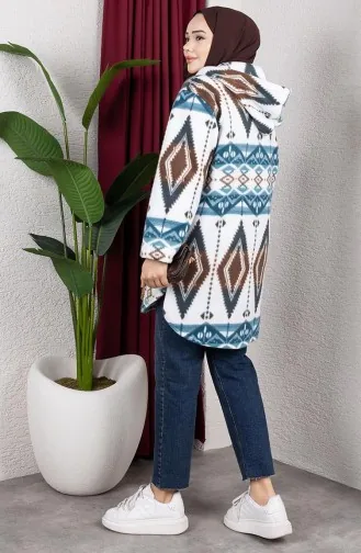 Gilet En Peluche à Capuche à Motifs 2062-07 Vert Menthe 2062-07