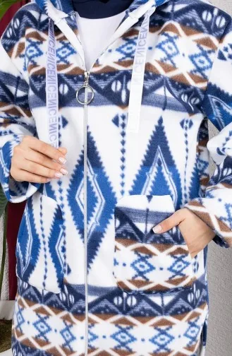 Patterned Hooded Plush Cardigan 2062-08 Navy Blue 2062-08