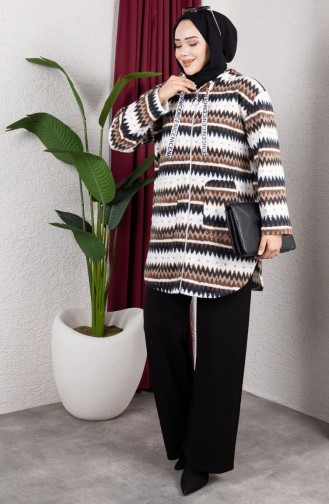 Gestreept Pluchen Vest Met Capuchon 2062-09 Bruin 2062-09