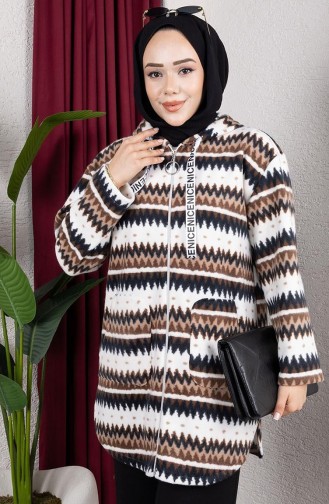 Gestreept Pluchen Vest Met Capuchon 2062-09 Bruin 2062-09