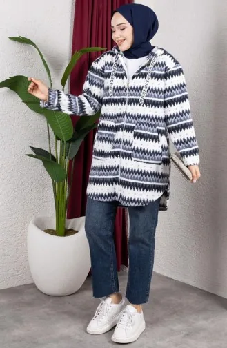 Patterned Hooded Plush Cardigan 2062-10 Anthracite 2062-10