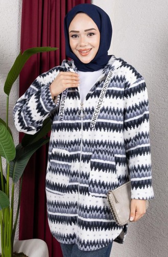 Gestreept Pluchen Vest Met Capuchon 2062-10 Antraciet 2062-10