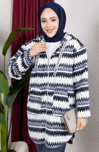 Patterned Hooded Plush Cardigan 2062-10 Anthracite 2062-10