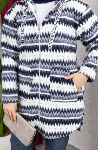 Patterned Hooded Plush Cardigan 2062-10 Anthracite 2062-10