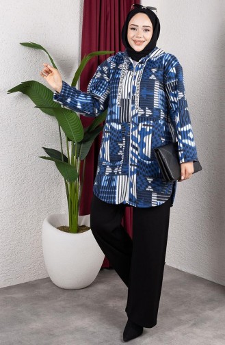 Gestreept Pluchen Vest Met Capuchon 2062-11 Indigo 2062-11