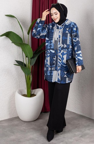 Gestreept Pluchen Vest Met Capuchon 2062-11 Indigo 2062-11