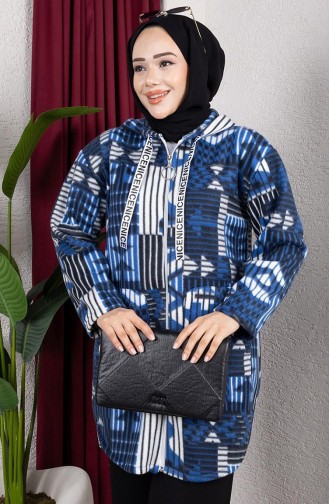 Gestreept Pluchen Vest Met Capuchon 2062-11 Indigo 2062-11