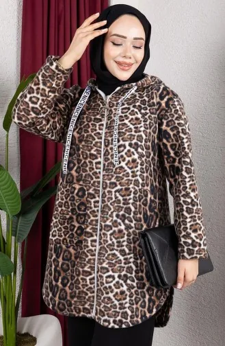 Desenli Kapüşonlu Peluş Hırka 2062-12 Leopar