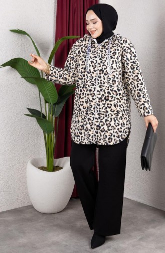 Gestreept Pluchen Vest Met Capuchon 2062-13 Mink 2062-13