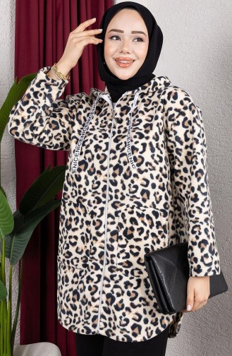 Gestreept Pluchen Vest Met Capuchon 2062-13 Mink 2062-13