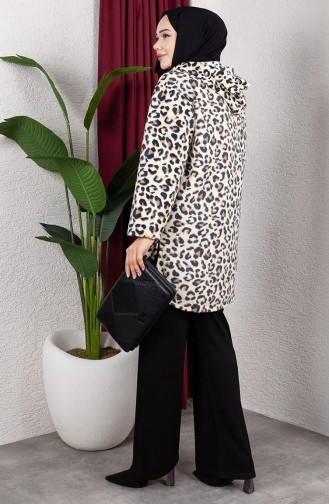 Gestreept Pluchen Vest Met Capuchon 2062-13 Mink 2062-13