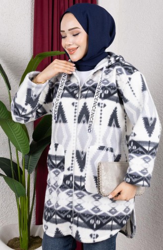 Patterned Hooded Plush Cardigan 2062-15 Gray 2062-15