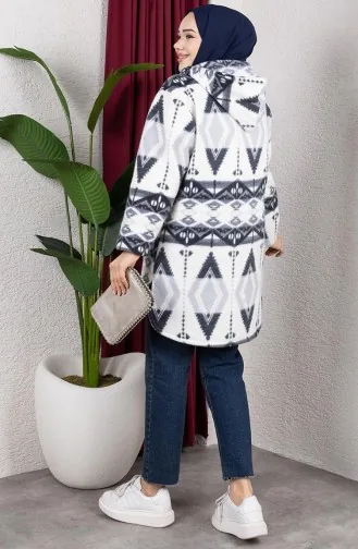 Desenli Kapüşonlu Peluş Hırka 2062-15 Gri