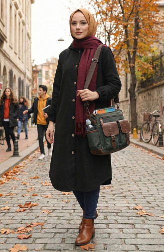 Front Buttoned Hooded Cashmere Coat 0188-01 Black 0188-01