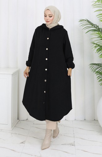 Front Buttoned Hooded Cashmere Coat 0188-01 Black 0188-01