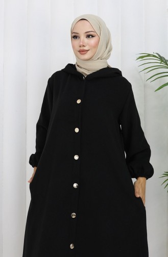 Front Buttoned Hooded Cashmere Coat 0188-01 Black 0188-01