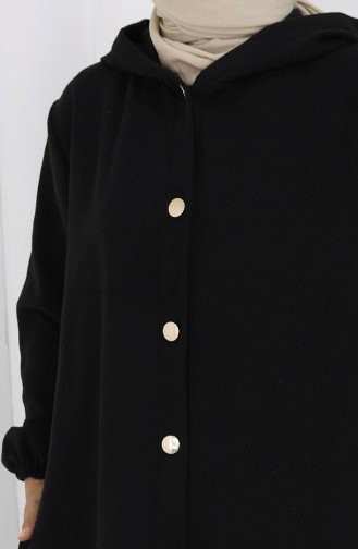 Front Buttoned Hooded Cashmere Coat 0188-01 Black 0188-01