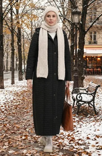 Grote Maat Gewatteerde Jas Met Capuchon 6134-04 Zwart 6134-04