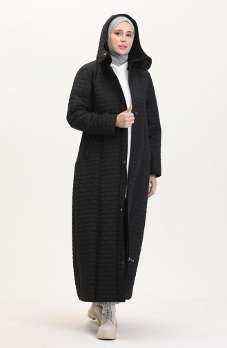 Büyük Beden Kapüşonlu Kapitone Mont 6134-04 Siyah
