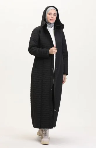 Grote Maat Gewatteerde Jas Met Capuchon 6134-04 Zwart 6134-04