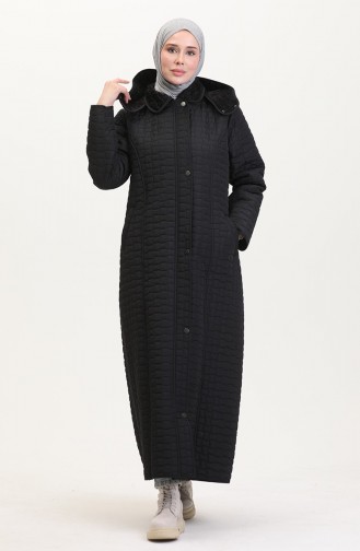 Büyük Beden Kapüşonlu Kapitone Mont 6134-04 Siyah