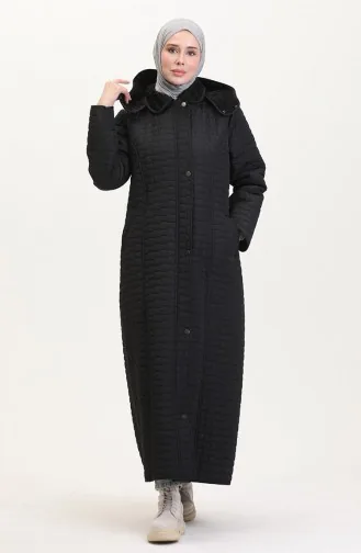Grote Maat Gewatteerde Jas Met Capuchon 6134-04 Zwart 6134-04