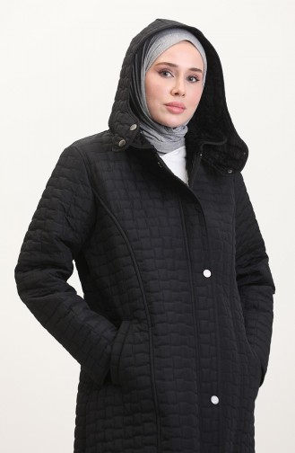 Büyük Beden Kapüşonlu Kapitone Mont 6134-04 Siyah