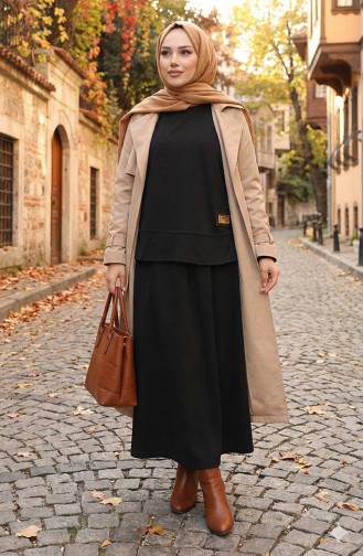 Zweiteiliges Set Aus Scuba-Stoff Mit Hijab-Tunika Und Rock 0221-01 Schwarz 0221-01