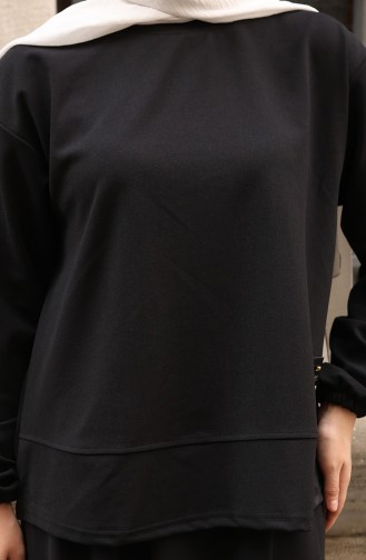 Zweiteiliges Set Aus Scuba-Stoff Mit Hijab-Tunika Und Rock 0221-01 Schwarz 0221-01