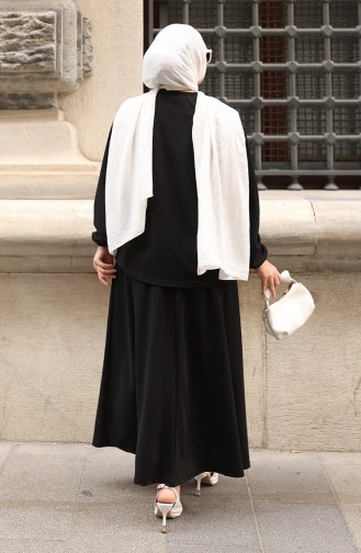 Zweiteiliges Set Aus Scuba-Stoff Mit Hijab-Tunika Und Rock 0221-01 Schwarz 0221-01