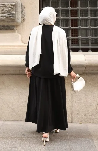 Zweiteiliges Set Aus Scuba-Stoff Mit Hijab-Tunika Und Rock 0221-01 Schwarz 0221-01