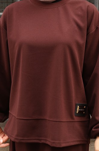 Zweiteiliges Set Aus Scuba-Stoff Mit Hijab-Tunika Und Rock 0221-04 Braun 0221-04