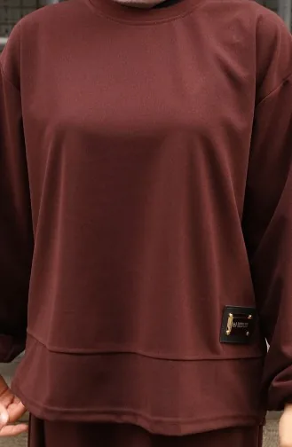 Scuba Fabric Hijab Tuniekrok Tweedelig Set 0221-04 Bruin 0221-04